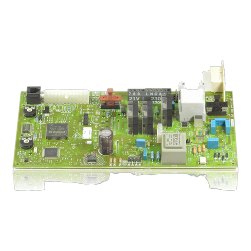 Placa electrónica Vaillant VM, VMW y VMI 240-282, referencia 0020034604, marcaje 734498, sobre fondo blanco
