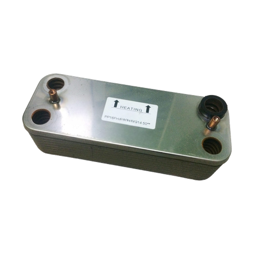 Intercambiador de Placas Ferroli Divatech Micro — Ref. I39835630, repuesto fotografiado sobre fondo blanco